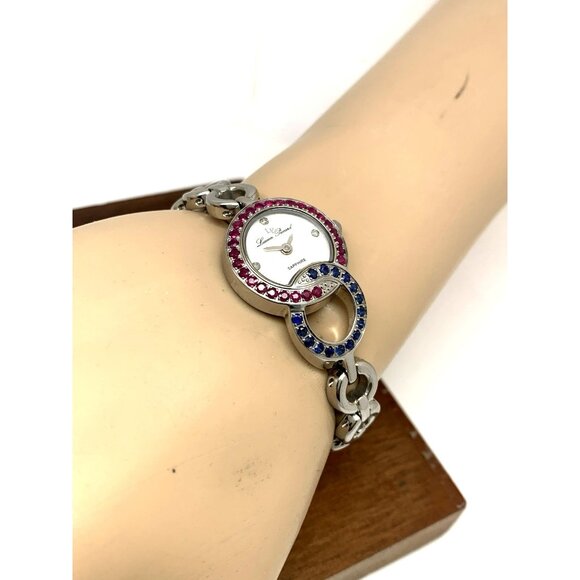 Lucien Piccard Women's Watch Swiss Quartz Blue Red Gemstone Steel 22mm Petite - Picture 5 of 13